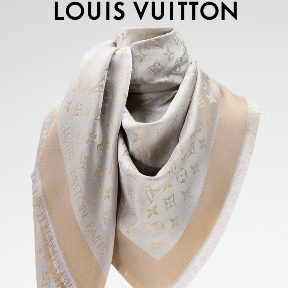 Louis Vuitton Elegant Silver and Gold Monogram Scarf